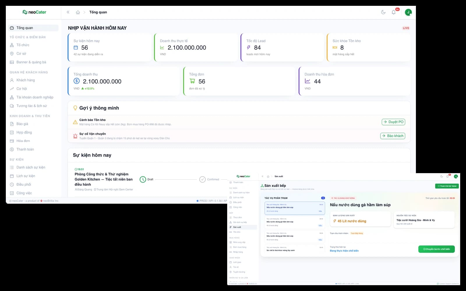neoCater catering management dashboard